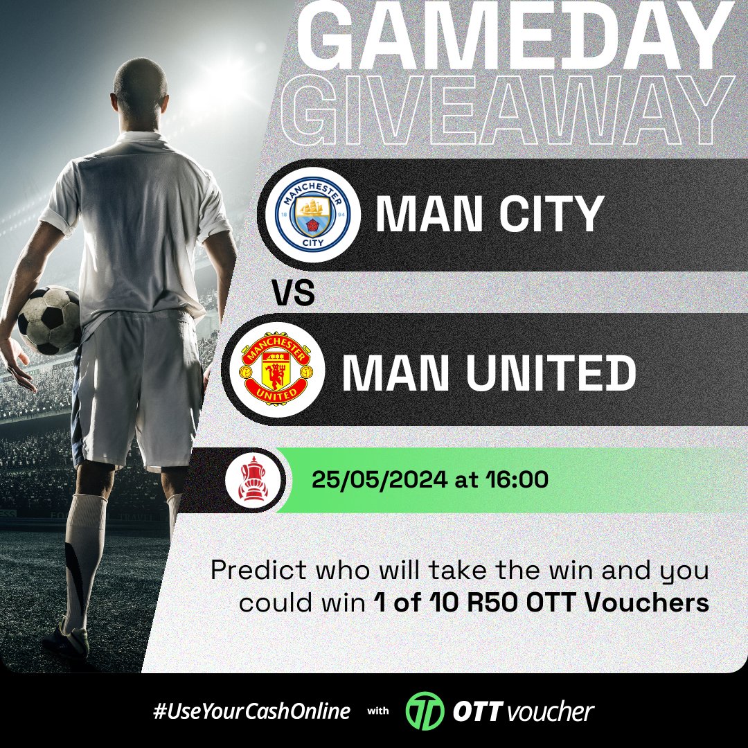 ottvoucherza's tweet photo. It's a clash of titans as Man City take on Man United this Sunday!🔥

Predict the end game score &amp; you could win 1 of 10 x R50 #OTTVouchers! 🥅

Ts &amp; Cs Apply👉 https://t.co/FMxCnZ5LDO

Sign up at https://t.co/TzR5eHq574 to unlock competitions using your redeemed voucher PINs. 📲 https://t.co/etPGlv4OTa