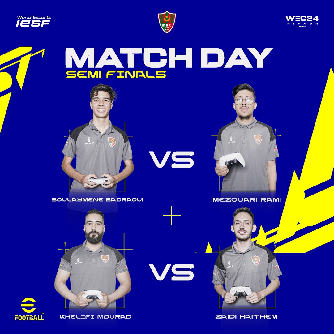 esportsalgeria's tweet photo. The battle intensifies! 
We're excited to announce the skilled Efootball players who have fought their way to the semi-finals. Stay tuned for updates 🎮🏆

#IESF #WEC24 #Efootball #Nationalqualifiers #Dz #Semifinals https://t.co/dcYaVawzPC