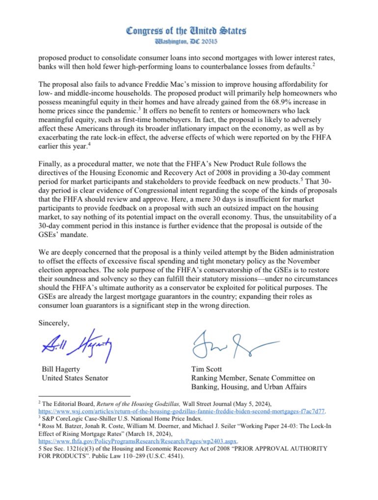 Freddie Mac’s proposal to purchase second mortgages would drive inflation and increase taxpayer risk. I led my colleagues in sending a letter to FHFA Director Thompson opposing this misguided proposal.