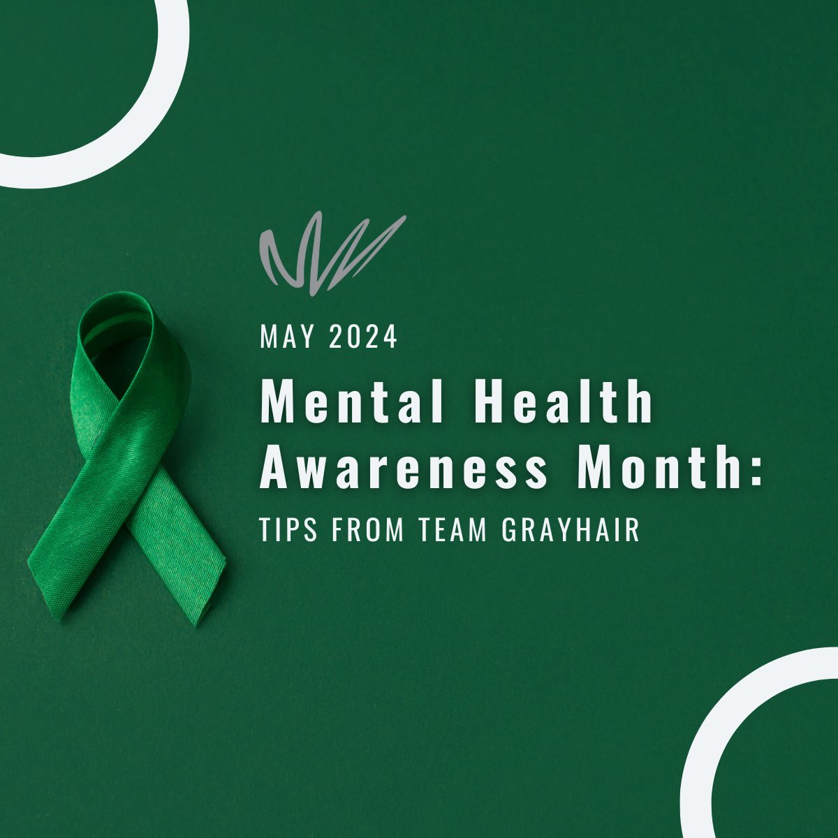 May is #MentalHealthAwarenessMonth, and at Team GrayHair, we're all about keeping our minds and spirits in tip-top shape! 💪Here are our top 5 practices:

😴 Getting rest
📵 Unplugging
🌳 Time outdoors
🏋️‍♂️ Exercising
🎶 Listening to tunes

What's your favorite way to recharge?