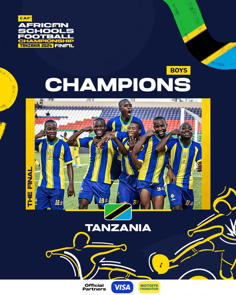 🇹🇿 𝗖𝗛𝗔𝗠𝗣𝗜𝗢𝗡𝗦 🇹🇿 Ladies and gentlemen, please give it up to Tanzania, your Boys' African Schools Football Championship winners in Zanzibar! 🏆 #ASFC2024