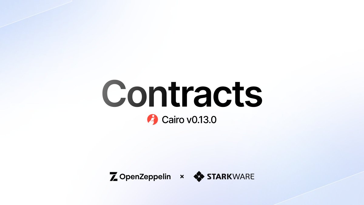 The latest release of OpenZeppelin Contracts for Cairo (v0.13.0) is now available!

🪝Hooks to ERC721 and ERC1155 components
🔑Account and EthAccount public key updates require a signature
📚Sending transactions guide in the doc-site

Want to stay tuned? Read this 🧵