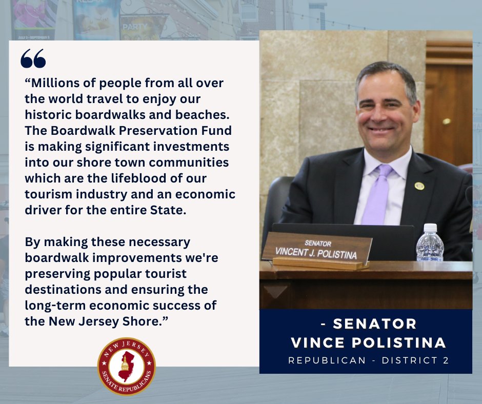 .@SenPolistina (R-2) is proud to represent #AtlanticCity and sponsored the Boardwalk Preservation Fund to appropriate $100 million of federal funding for shore communities to restore their boardwalks. This legislation will preserve NJ's historic coastline for generations to come