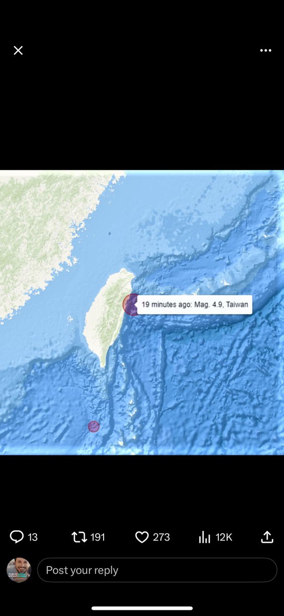 🚨🇹🇼 Breaking - Taiwan Earthquake measuring 4.9 This comes less than 24 hours after China surrounded the Island with a ‘military exercise’. If you think this is sheer coincidence you aren’t paying attention‼️