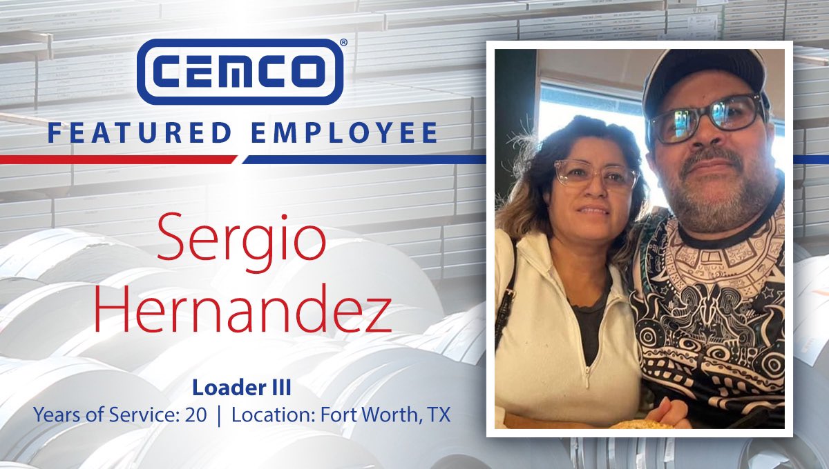 Sergio’s valuable loader experience has earned him the title of “forklift professor.” Many fork-lift drivers credit Sergio for skills they’ve learned under his mentorship &amp; guidance. He takes immense pride in his job &amp; considers his CEMCO Team a second community. #cemco-steel