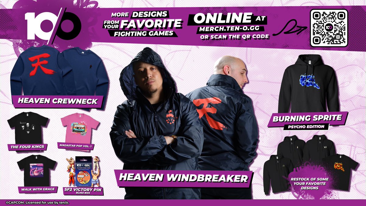 MESSATSU! Our new Akuma Heaven Windbreaker, Crewneck, and lots more are available now! Pick them up at our booth at #CB2024 or online at merch.ten-o.gg ! #tenomerch