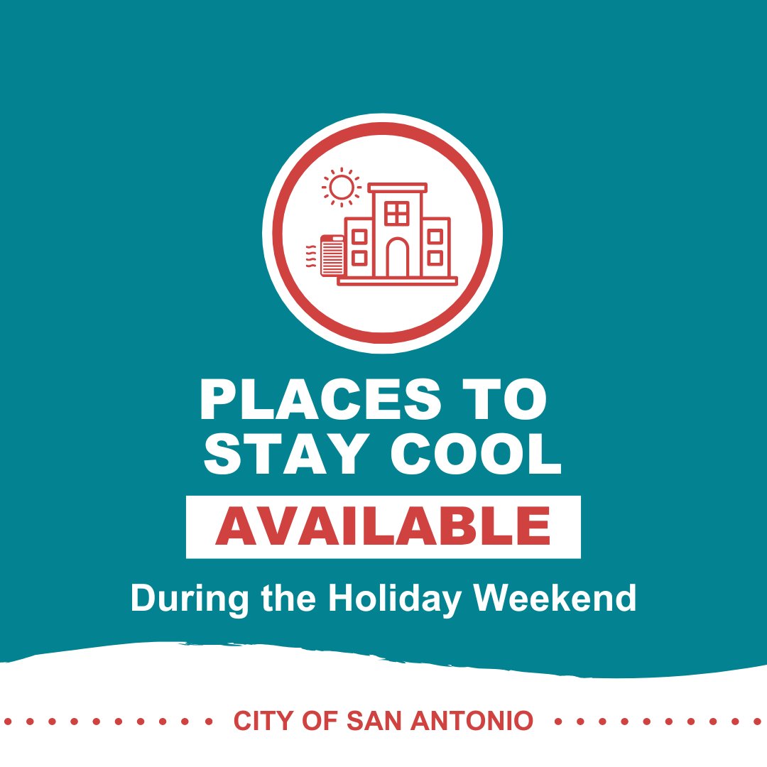 The City of San Antonio has multiple places for you to stay cool during extreme heat this weekend and on the Memorial Day holiday. Find a location near you: ow.ly/PLo950RUkcK