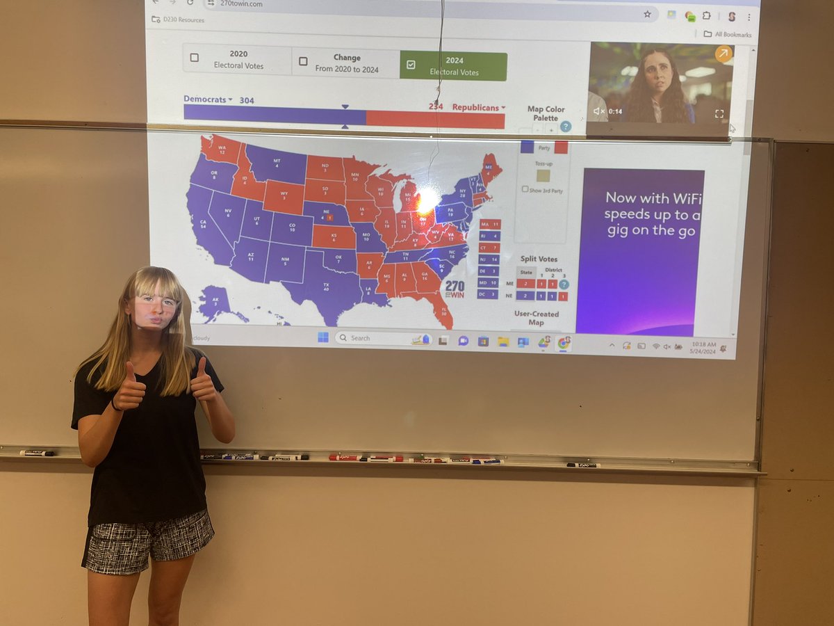 Congrats to Kathyrn for winning the 2024 AP Presidential Election for her class in AP MESH!  304-234 in the Electoral College.  Best of luck in your presidency!