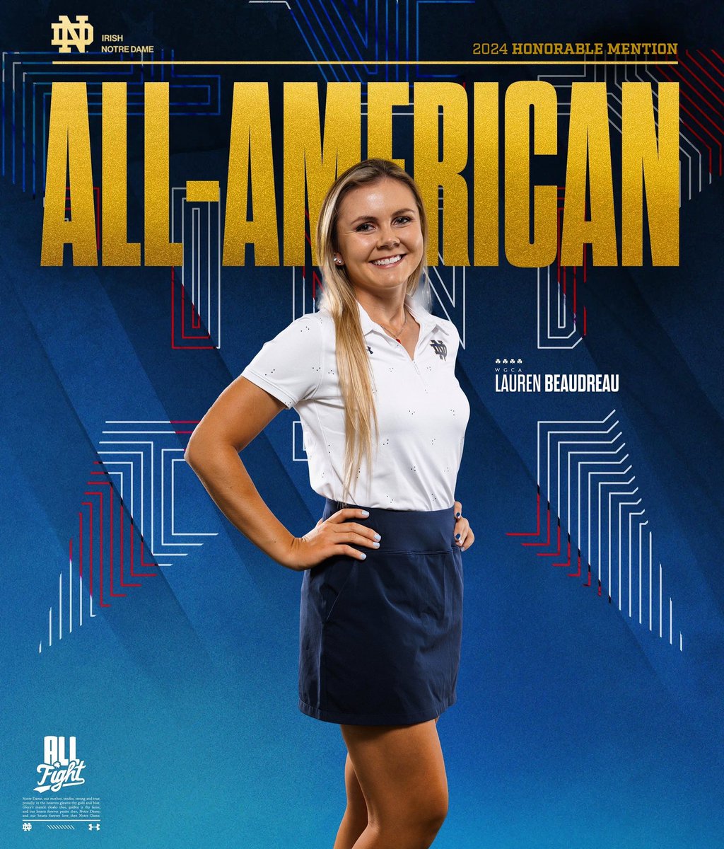 Fighting IRISH. 🍀 

Congratulations Lauren Beaudreau (Grad) on your first All-American Honors. What a year! Thank you <a href="/WGCAGOLF/">Women's Golf Coaches</a> for the recognition. #GoIrish