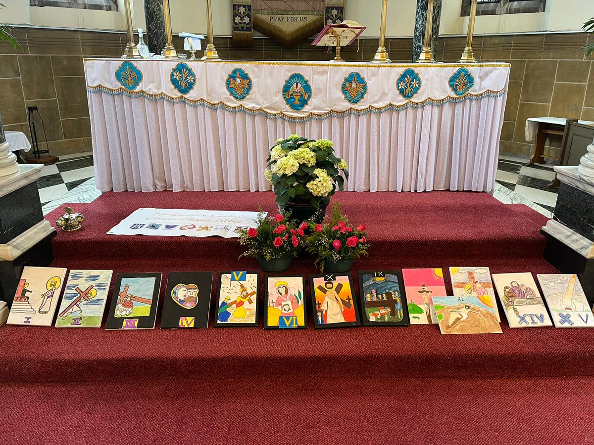 SacredHeartM23's tweet photo. Our Y4s joined pupils from across the Wythenshawe Catholic Cluster to celebrate Mass to mark the end of our Lenten Prayer Relay. We each presented our Stations of the Cross to the parish. @stanthonysm22 @stelizabethsm22 @AidanPrimary @ssjftmprimary @stpetersm23 @StPaulsRCHigh https://t.co/upMPjcoDIt
