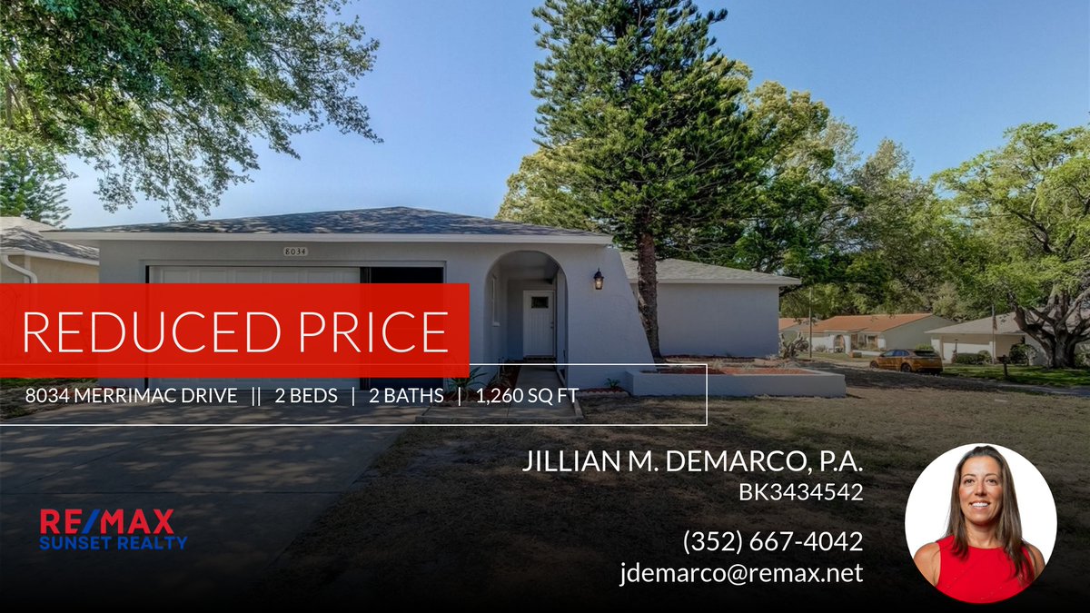 📍 Reduced Price 📍 This recently reduced home at 8034 Merrimac Drive in Port Richey won't last long, so, don't wait to set up a showing! Reach out here or at (352) 667-4042 for more information! #HudsonHouseHunting #Real... homeforsale.at/8034_MERRIMAC_…