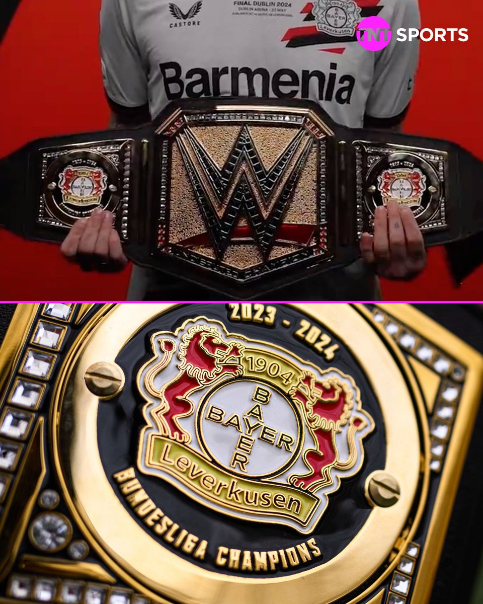 Bayer Leverkusen were gifted a customised WWE belt to celebrate their history unbeaten Bundesliga campaign 👑