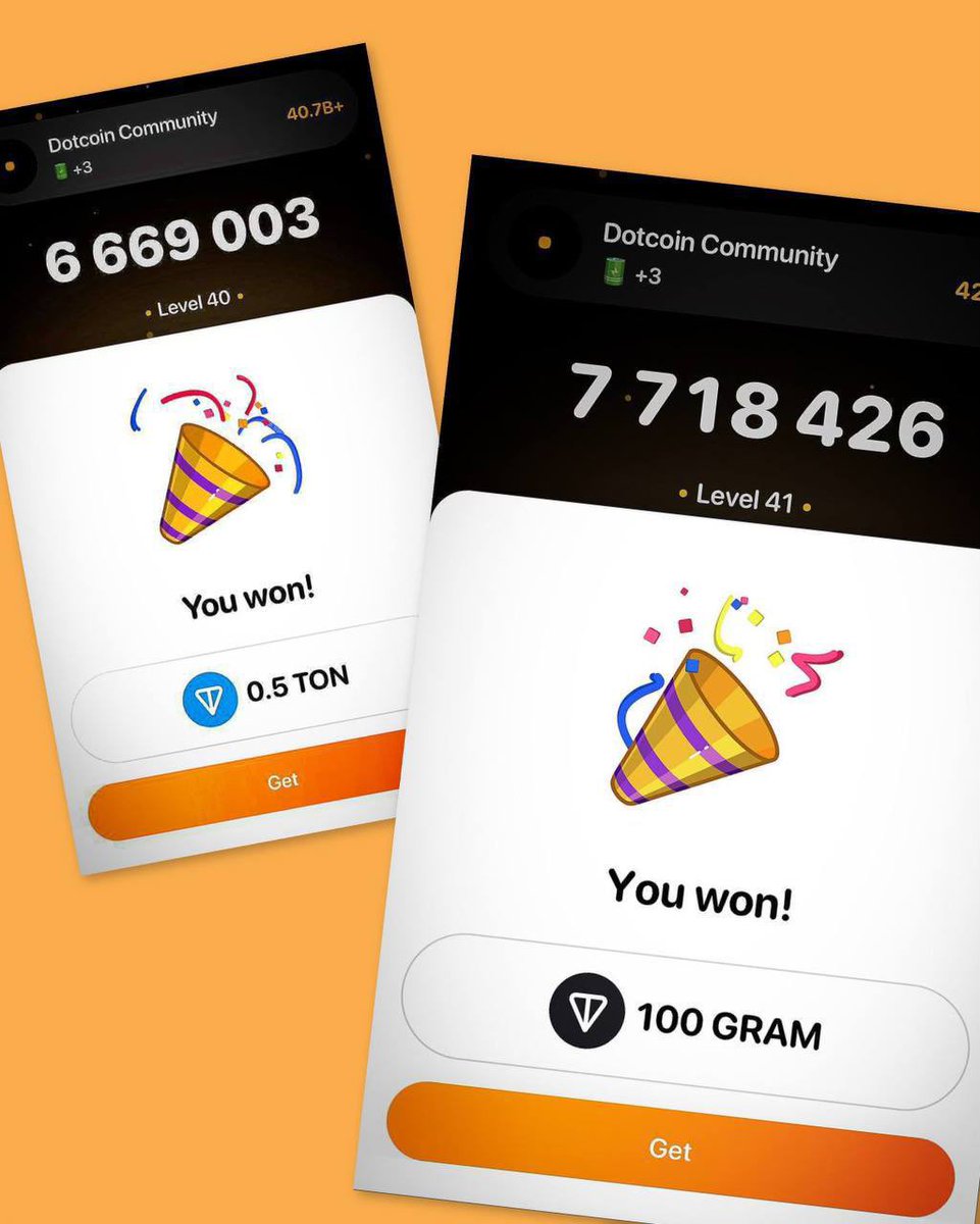 Dotcoiners! 

We also remind you that every day you have a chance to win TONs or GRAMs by tapping on the DOT💎

We wish good luck to everyone!