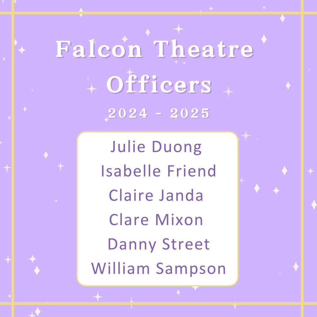 Congrats to our 2024-2025 Falcon Theatre officers! We cannot wait for an excellent year! 💜