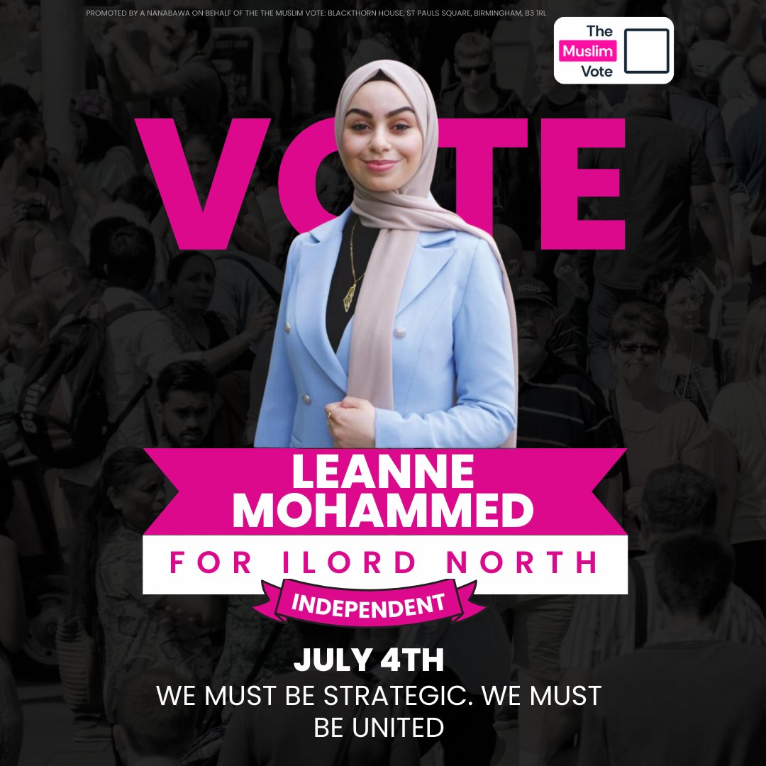 themuslimvoteuk's tweet image. Ilford North: @LeanneMohamad 
Islington North: @jeremycorbyn 
Leicester South: @ShockatAdam 
Holborn &amp;amp; St Pancras: @andrewfeinstein 

The Muslim Vote is behind you 🤝