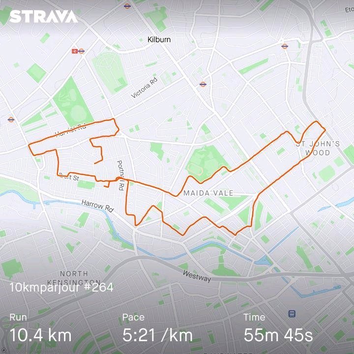 #10kmparjour épisode 264, tout doux avant la course de demain. Et tout de même un bon rythme, ce qui montre que l'entraînement porte ses fruits.
1 🦊 un peu timide.
 strava.app.link/D882Sg4LRJb