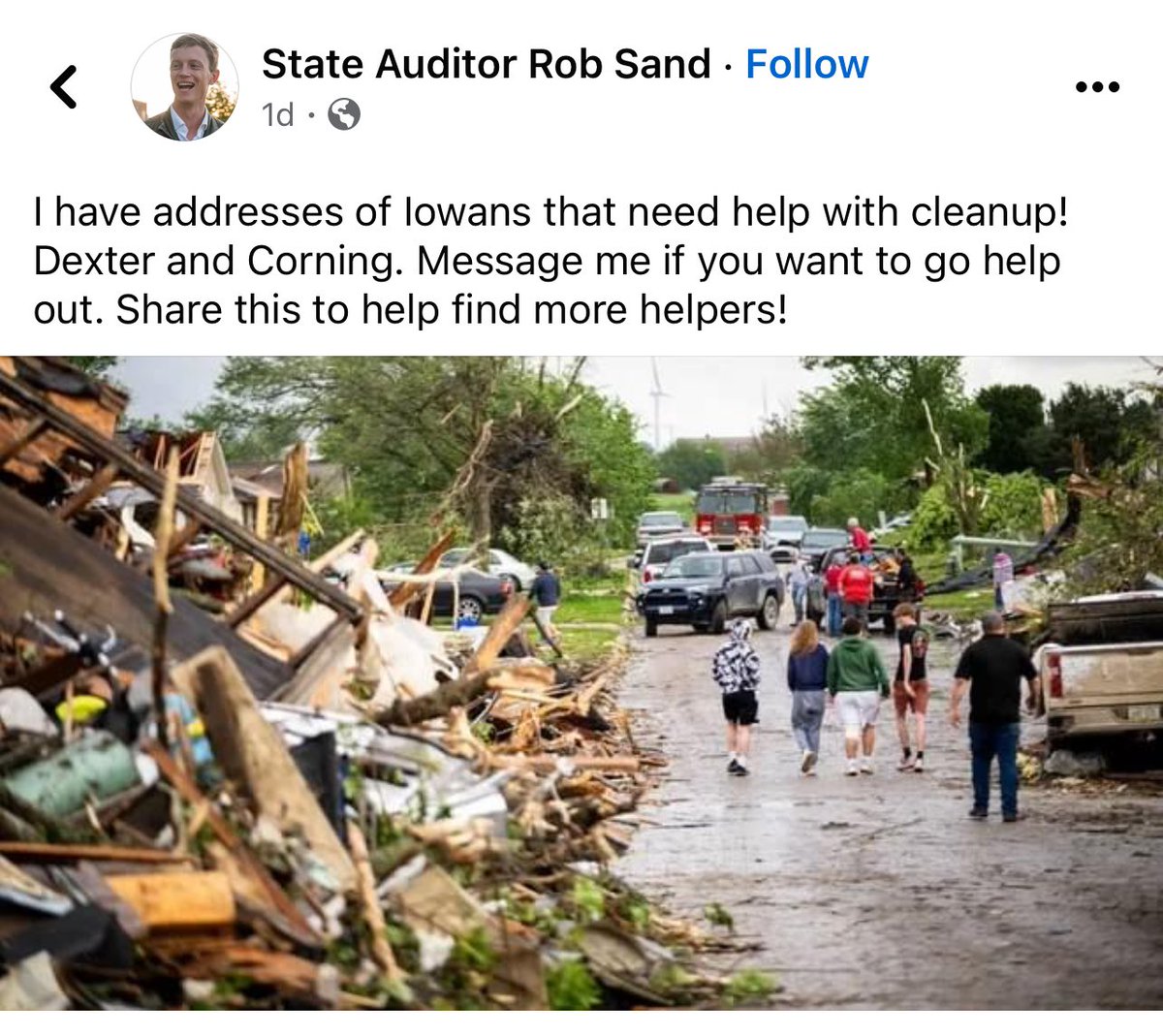 FB message Rob to help in Dexter and Corning.