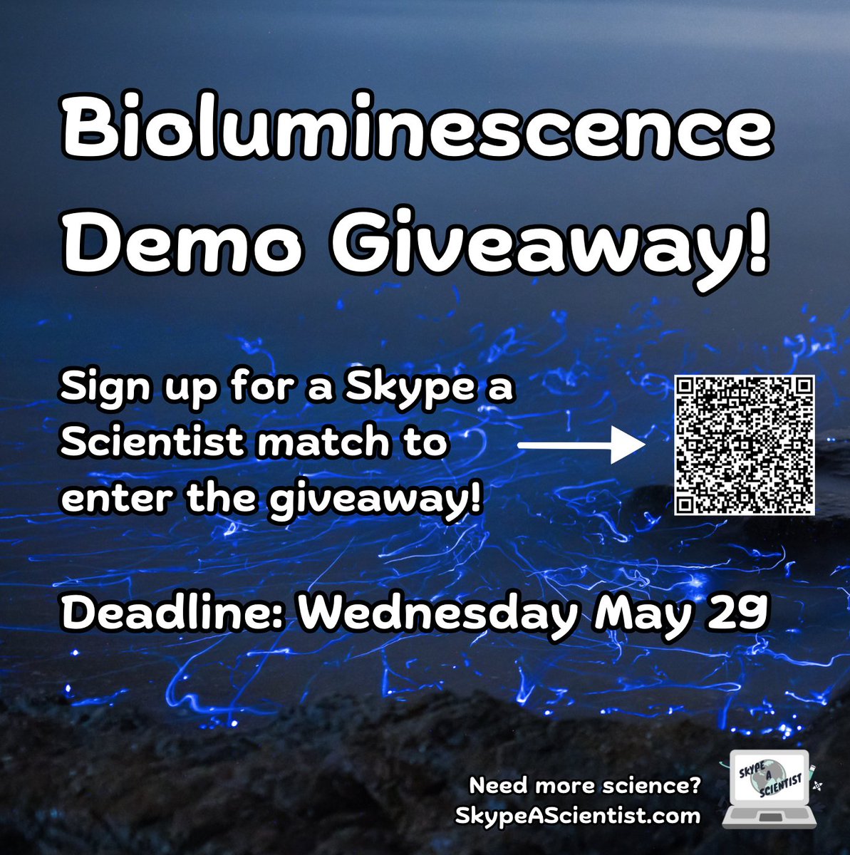 Skype A Scientist (@skypescientist) on Twitter photo Bioluminescence is SO cool that it inspired us to do a summer giveaway.
Sign up to get matched with a scientist before Wednesday 5/29 to be entered to win! 1 in every 25 classes will get a bioluminescence demo kit.
The kit is super easy, just add water & watch ostracods glow! Bioluminescence is SO cool that it inspired us to do a summer giveaway.
Sign up to get matched with a scientist before Wednesday 5/29 to be entered to win! 1 in every 25 classes will get a bioluminescence demo kit.
The kit is super easy, just add water & watch ostracods glow!