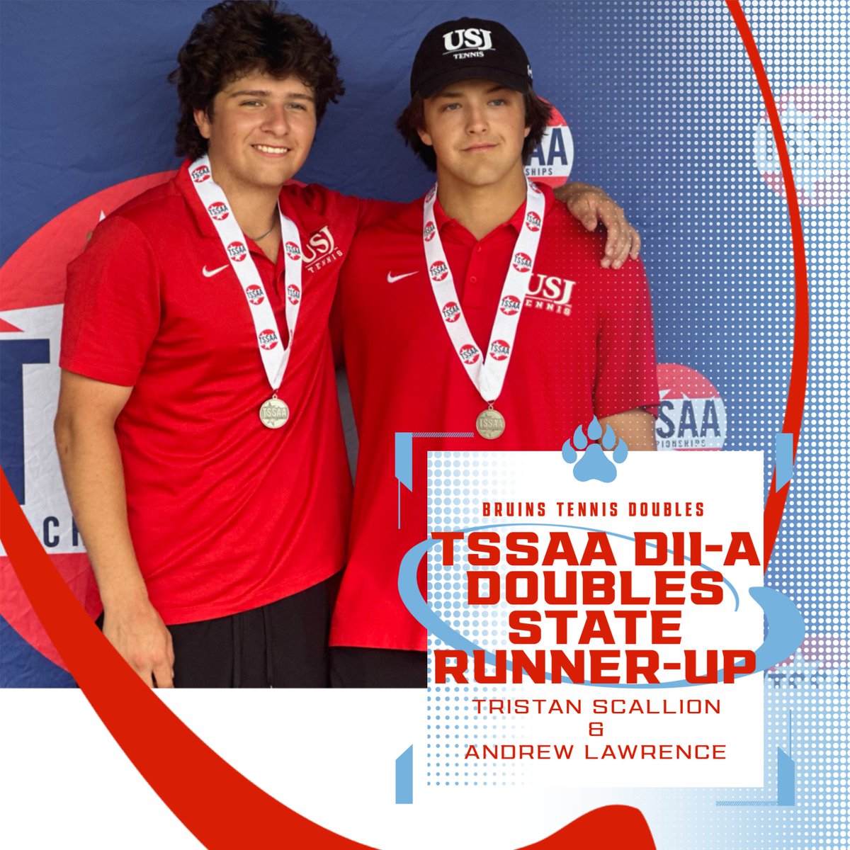 USJAthletics's tweet image. Congratulations to our TSSAA DII-A Back-to-Back Doubles Tennis State Champions and State Runner-up

Way to go Bruins 🎾