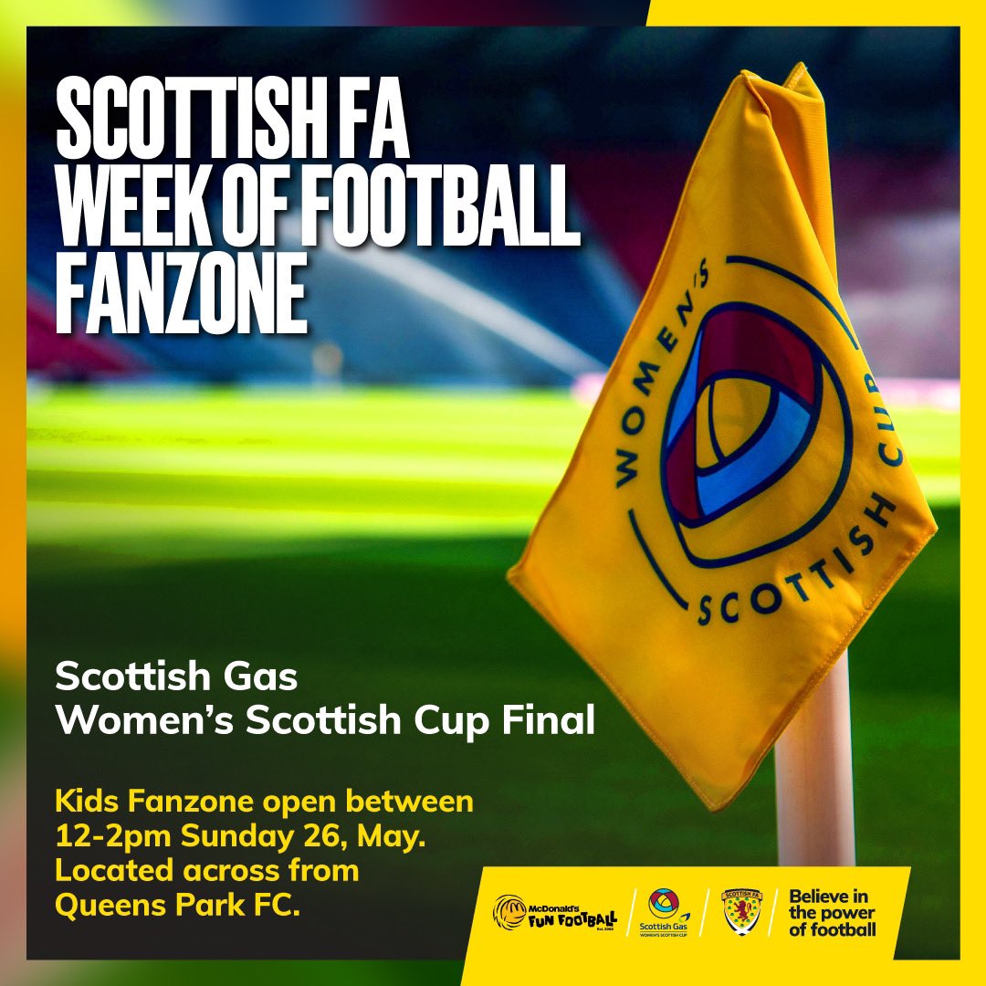 West Region (@scotfawest) on Twitter photo The countdown is on ahead of the <a href="/ScottishCup/">Scottish Gas Scottish Cup</a> Woman’s final at <a href="/HampdenPark/">Hampden Park Stadium</a>
If you are planing to come along to the Women’s Cup Final please join us for this FREE Kids Fanzone supported by <a href="/scottishgas/">Scottish Gas</a> and <a href="/FunFootballUK/">McDonald’s Fun Football</a>
#GetOutsideGetInvolved #WeekOfFootball The countdown is on ahead of the <a href="/ScottishCup/">Scottish Gas Scottish Cup</a> Woman’s final at <a href="/HampdenPark/">Hampden Park Stadium</a>
If you are planing to come along to the Women’s Cup Final please join us for this FREE Kids Fanzone supported by <a href="/scottishgas/">Scottish Gas</a> and <a href="/FunFootballUK/">McDonald’s Fun Football</a>
#GetOutsideGetInvolved #WeekOfFootball