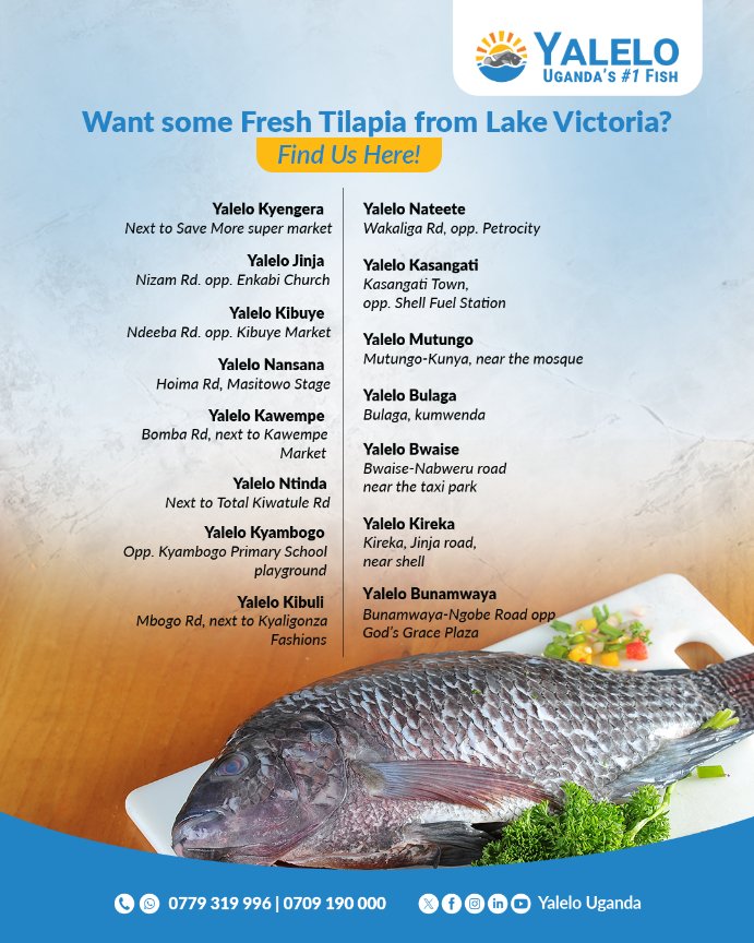 These are the locations that serve you #UgandasNo1Fish! You can also call 0799319996/0709190000 and make your order.