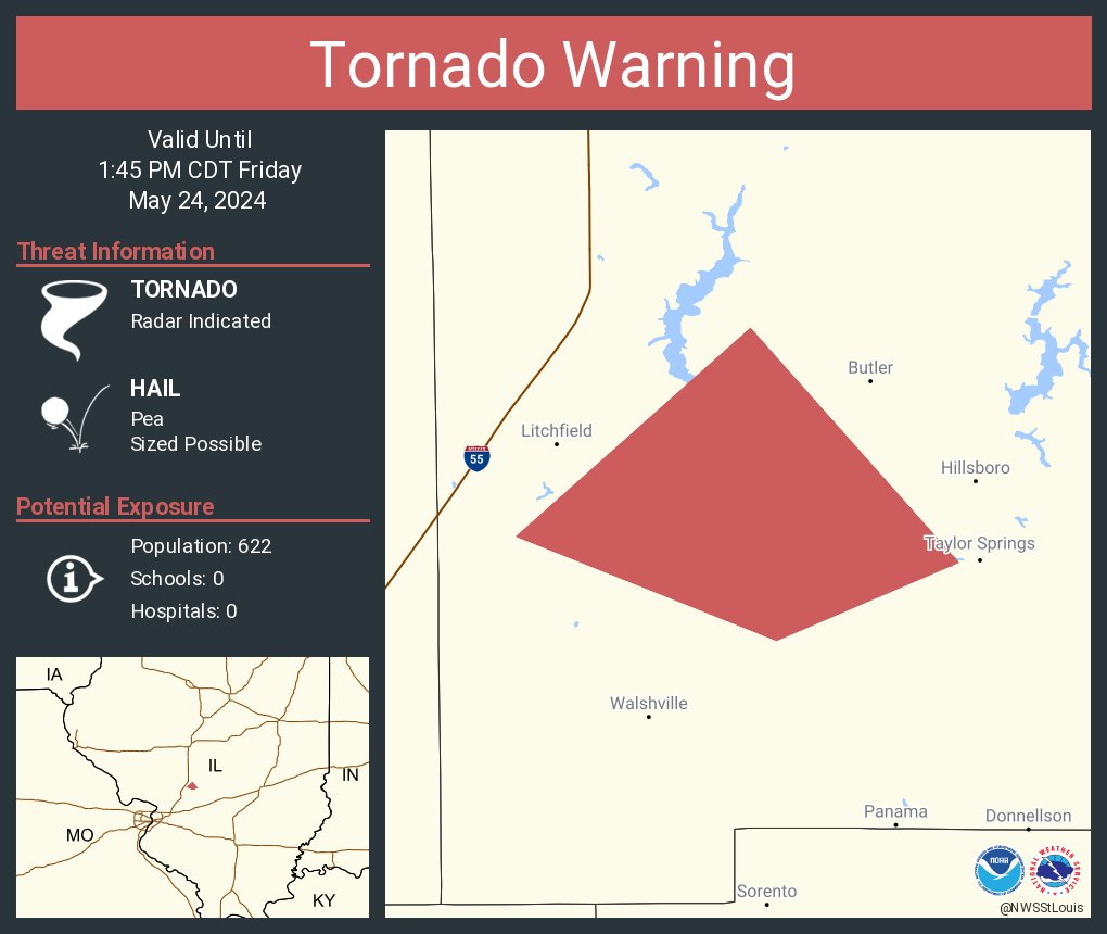 Tornado Warning continues for Montgomery County, IL until 1:45 PM CDT