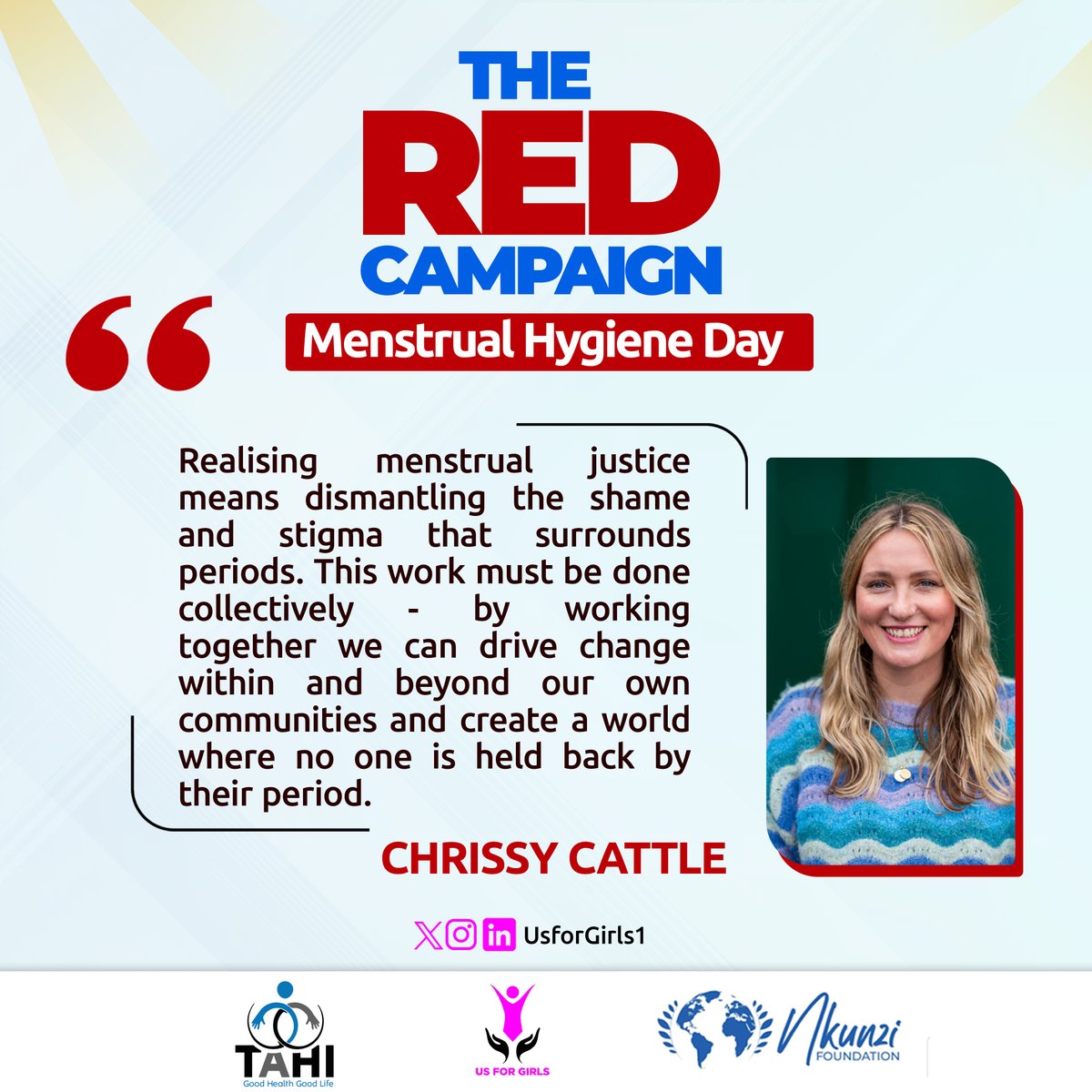 UsforGirls1's tweet photo. #RedCampaign
Chrissy Cattle, the @irise_int CEO reminds us that to achieve menstrual justice we must end the stigma & shame around periods and she calls for collective & collaborative efforts if we are to create world where no one is held back by their period.
#EndPeriodStigma https://t.co/raVQJtAkJs