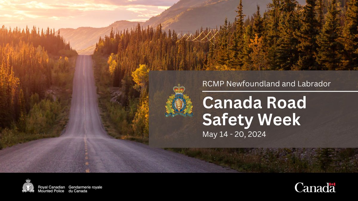 RCMPNL's tweet photo. RCMP NL Canada Road Safety Week: 26 checkpoints, 1309 vehicles checked, 264 tickets issued. Do your part to keep our roadways safe for everyone. #DriveSafeDriveSober #CRSW https://t.co/wE8Kf79Dwp