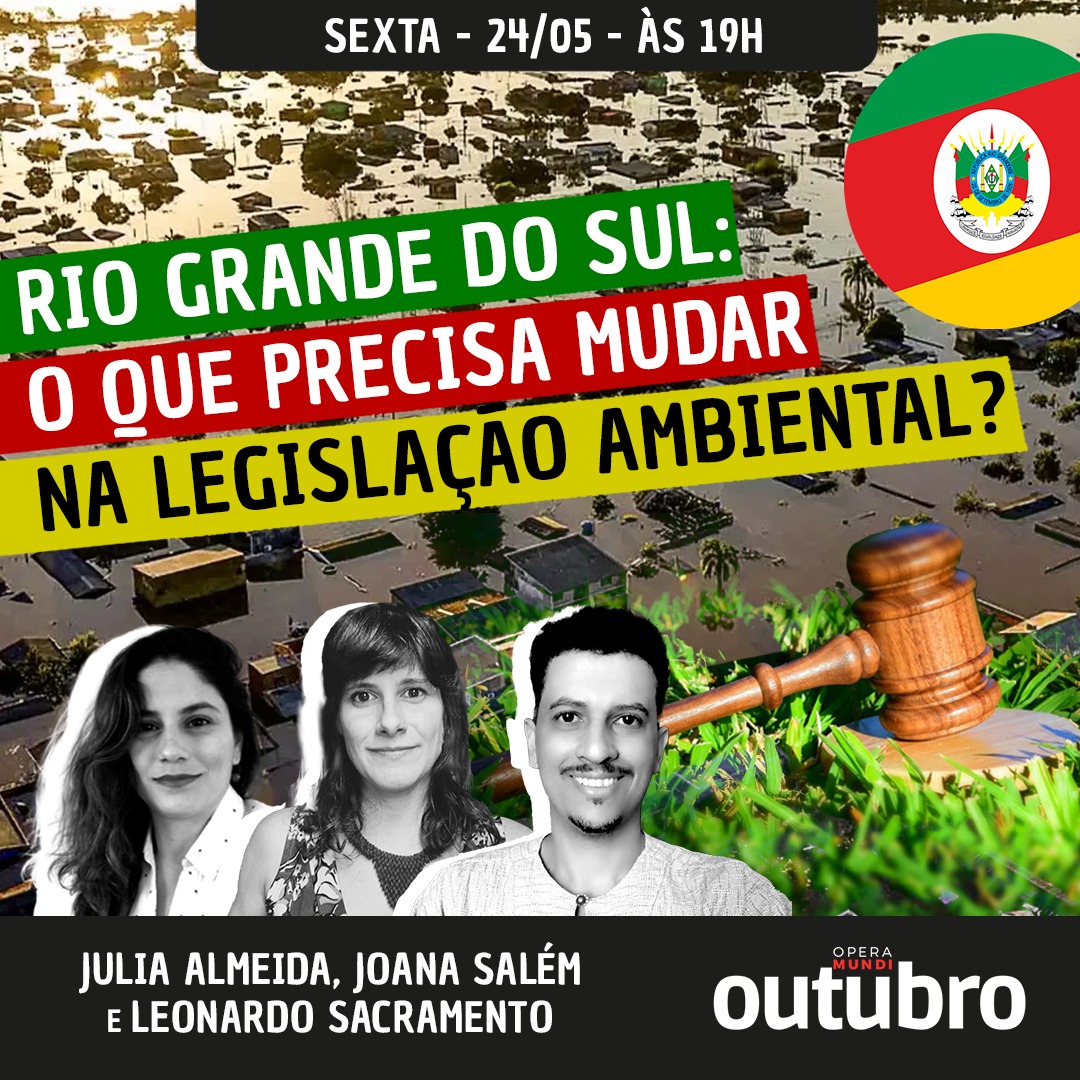 O Outubro desta sexta-feira (24/05) conta com a participação da advogada <a href="/julia_avs/">Julia Almeida</a>, da jornalista <a href="/salem_joana/">joana salém vasconcelos</a> e do pesquisador Leonardo Sacramento para debater a legislação ambiental do RS.

Assista ao vivo, a partir das 19h:

youtube.com/live/xuZO-jhqo…
