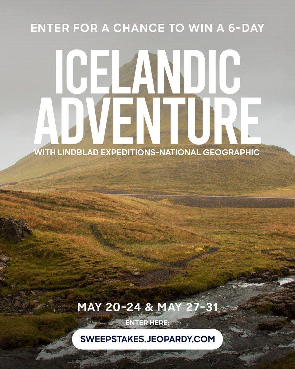 There are still 5 chances to win! Enter our Explore Iceland sweepstakes courtesy of @lindbladexp-National Geographic by following the instructions below 👇 - Tune in to Jeopardy! every weekday - Visit sweepstakes.jeopardy.com and enter the Final Jeopardy! category