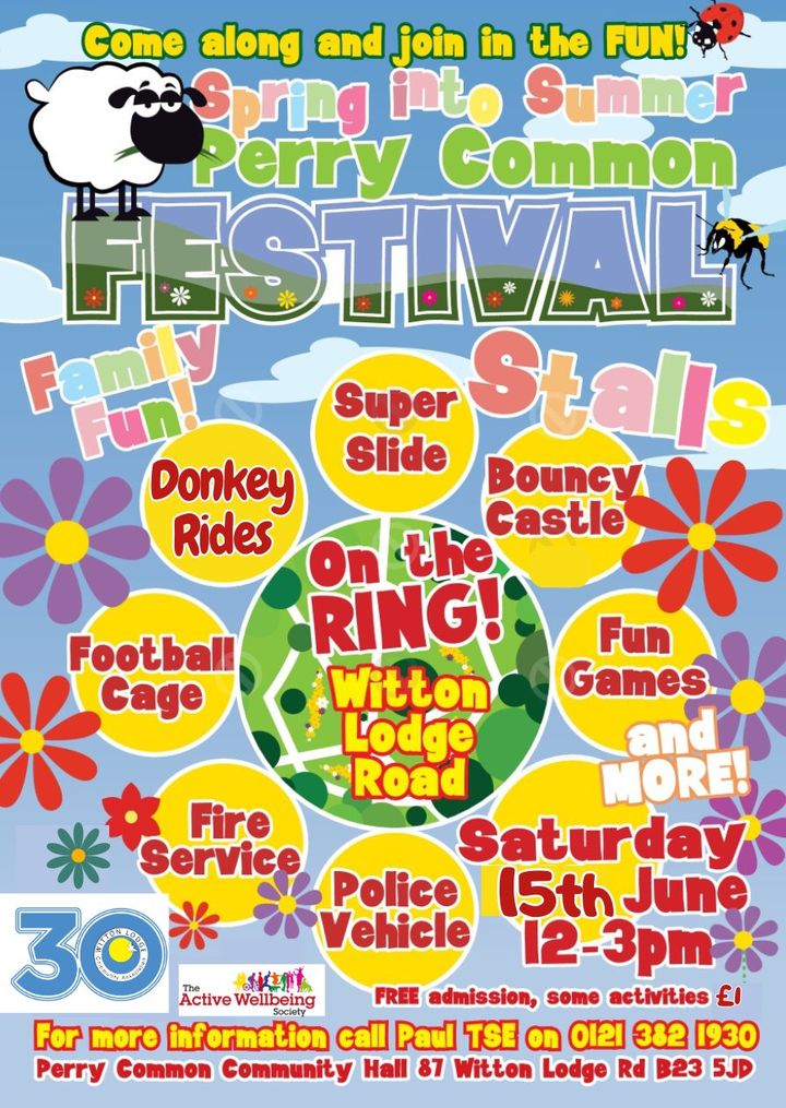 Join us for a fantastic fun-filled day at Perry Common Spring into Summer Festival! 🥳 📆 Sat 15th June ⏰ 12pm - 3pm 📍 The Ring, Witton Lodge Road, B23 5JD Bring your friends & family to enjoy a great day in the ❤️ of our community. #erdington #perrycommon #communityfestival