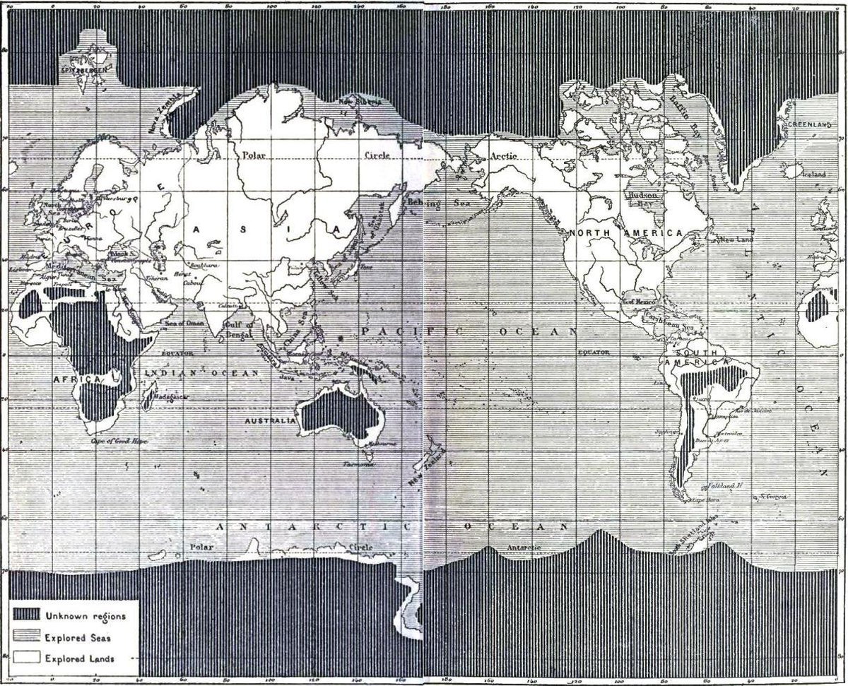 Map of the Unexplored World, 1881. 

From The Great Explorers of the Nineteenth Century by Jules Verne.