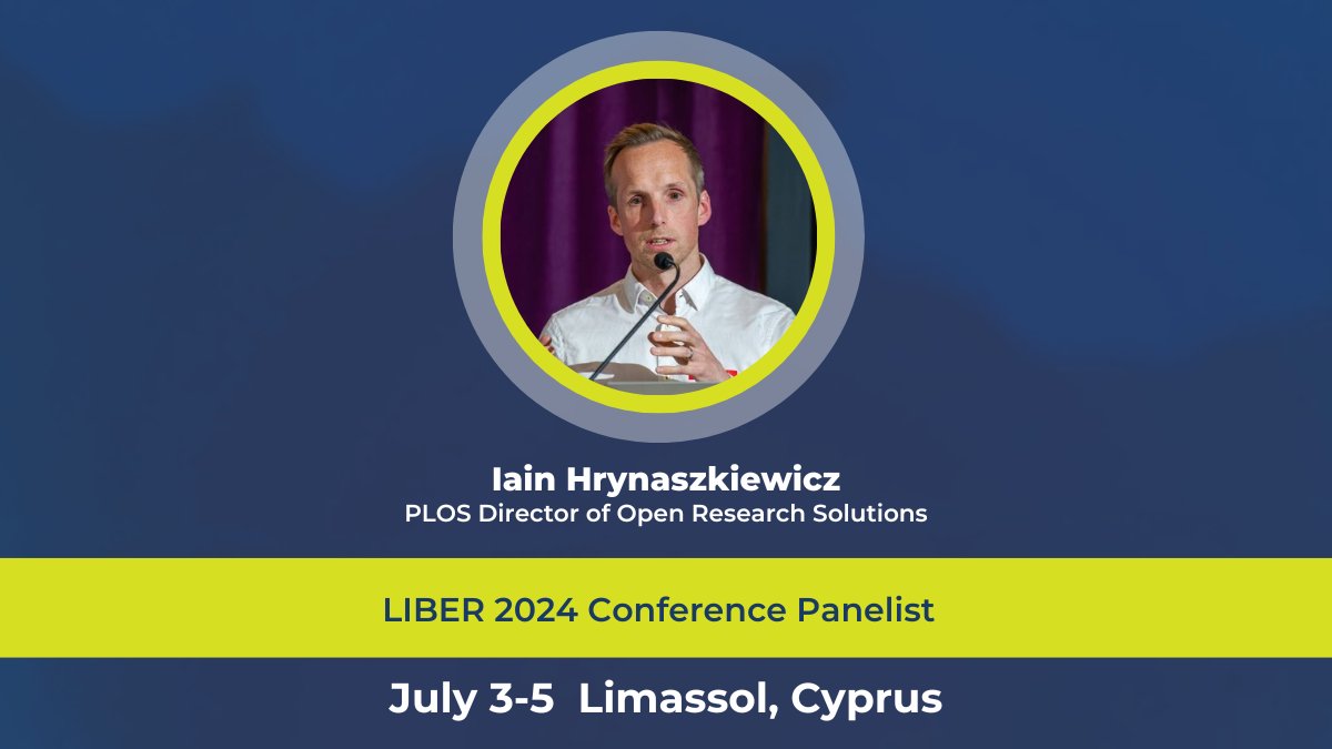 #PLOS's Director of #OpenResearch Solutions, Iain Hrynaszkiewicz, will be featured as a panelist at the upcoming @LIBERconference — a key meeting point for research library professionals. #LIBER2024 📅 July 3-5, 2024 ✍️ Registration: plos.io/3QNrTeO