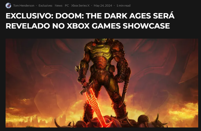 OCervejeiro_'s tweet photo. #HYPE! 💀DOOM: THE DARK AGES pode ser anunciado no #XboxGameShowcase2024. Segundo #TomHenderson o game pode se passar na #EraMedieval. 😱

O Game será lançado no PS5 por R$350? NÃO SEI. Mas ÚNICA CERTEZA é que eu jogarei DAY ONE no #XboxGamePass SEM CUSTO ADICIONAL. 💚🙅🏻 https://t.co/hMQKVMiE4g