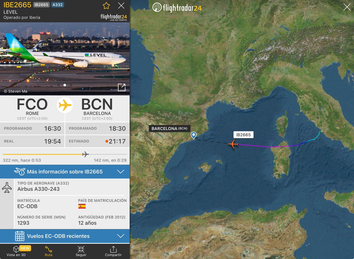 ⚠️ LEVEL envía de nuevo su sexto A330-200 a Barcelona tras estar más de tres meses y medio por tareas de mantenimiento en Roma. A partir del próximo 1 de junio, LEVEL operará con 7 aviones (6 A330-200 propios y 1 A330-300 de Wamos, este último en exclusiva para la ruta BCN-JFK).