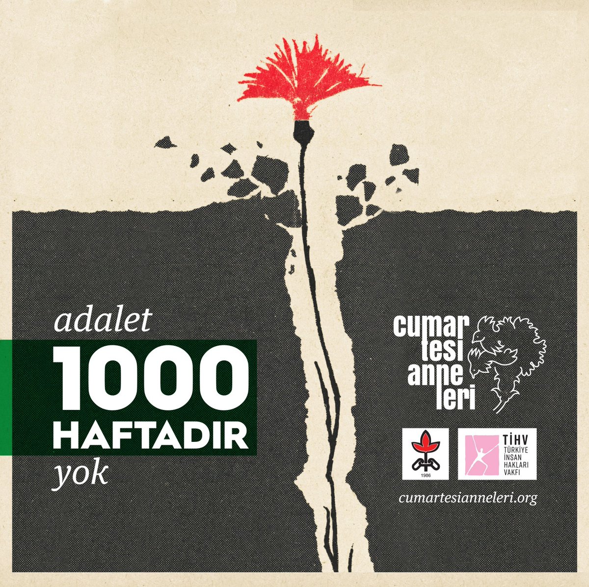 Özlemim 1000 haftadır dinmedi.

Adalet 1000 haftadır yok. 

1000 haftadır aynı yerde.

#CumartesiAnneleri1000Hafta