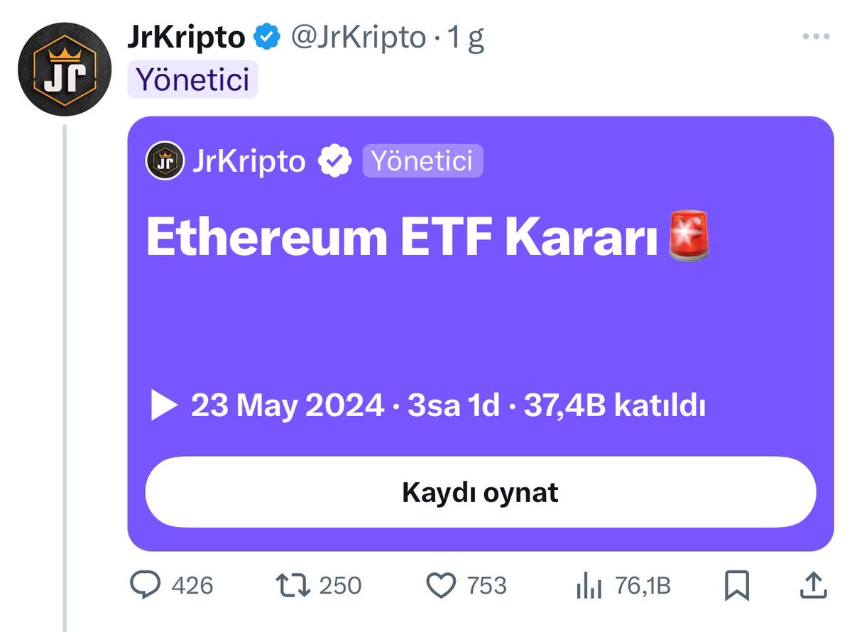 Kripto Türkiye’de bir rekoru daha kırdık! Canlı yayınımızı 37.000 kişi dinlemiş. 1 Haziran’da yapacağımız canlı yayında bu rekoru tekrar kırarız. Şimdiden söyleyeyim, MEME Token sepetimizden 1000x kazanç bekliyorum. HODRİ MEYDAN!