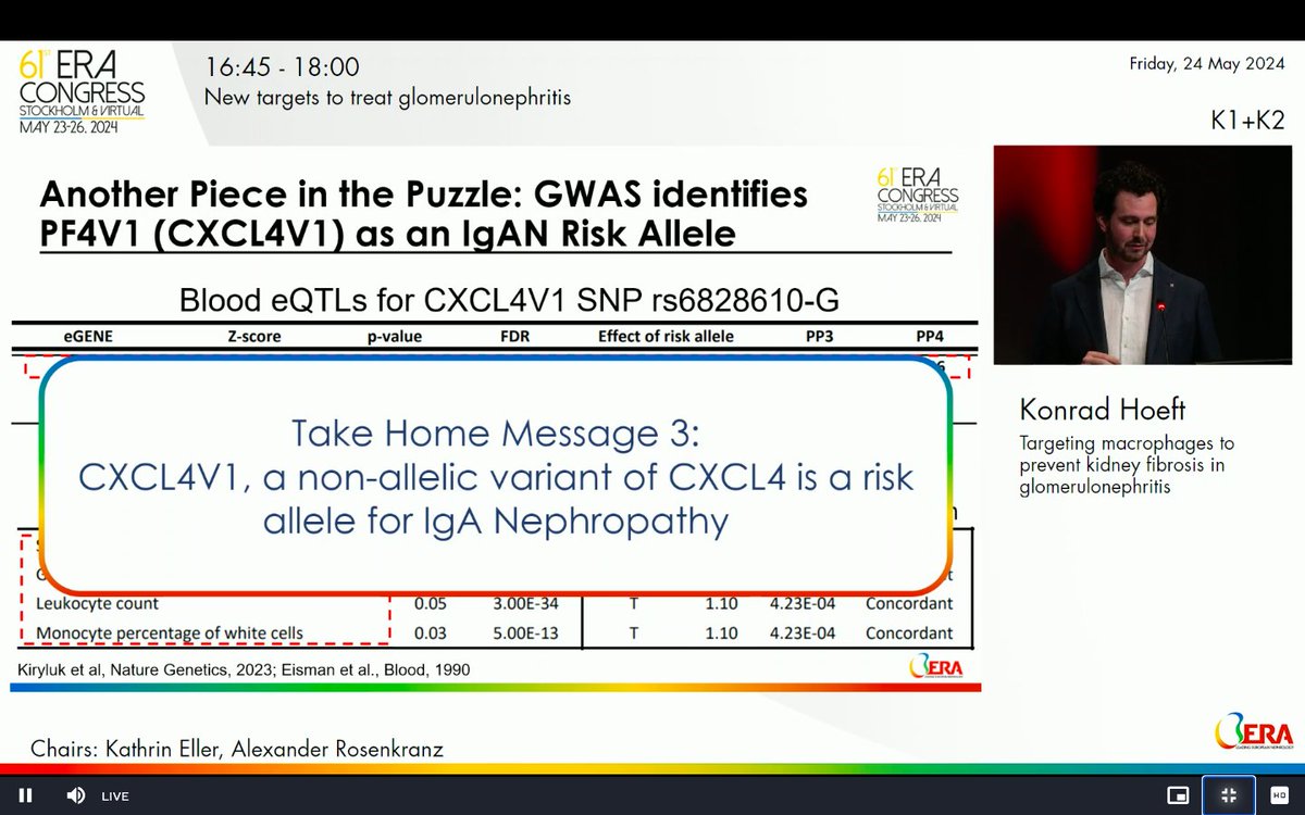 #ERA24 Dr. Konrad Hoeft gave us his 4 #TYT ✍️
🟠#TYT 1 The role of Cxcl4 and Spp1 in fibrosis
🟡#TYT 2 SPP1 and IgA Nephropathy
🟢#TYT 3 CXCL4V1 and risk in IgA