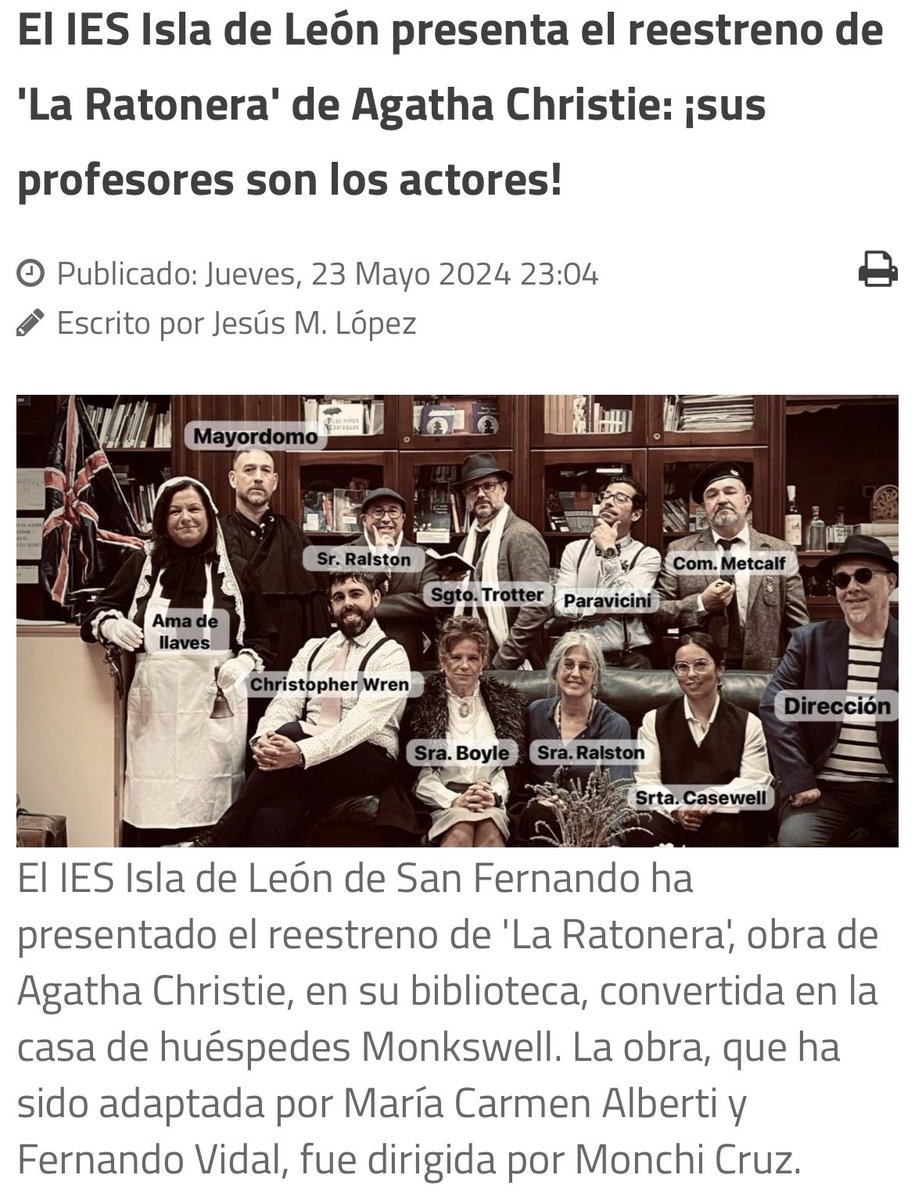 La prensa se hace eco del reestreno de "La Ratonera" en el Isla.