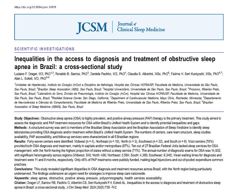 OSA is highly prevalent, and positive airway pressure (PAP) therapy is the primary treatment. This study aimed to assess the diagnostic and PAP treatment resources for OSA within Brazil’s Unified Health System & to identify potential inequalities and gaps. bit.ly/3VauSAF