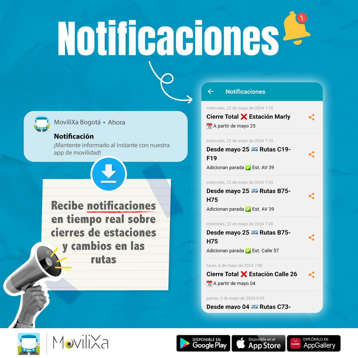 Viaja informado y sin sorpresas. 📲🔔 Descarga nuestra app de movilidad y recibe alertas instantáneas sobre cierres de estaciones y cambios en las rutas de los buses. 
#TransmiSitp #MovilidadBogota #Rutas #transmilenio #MovilidadUrbana