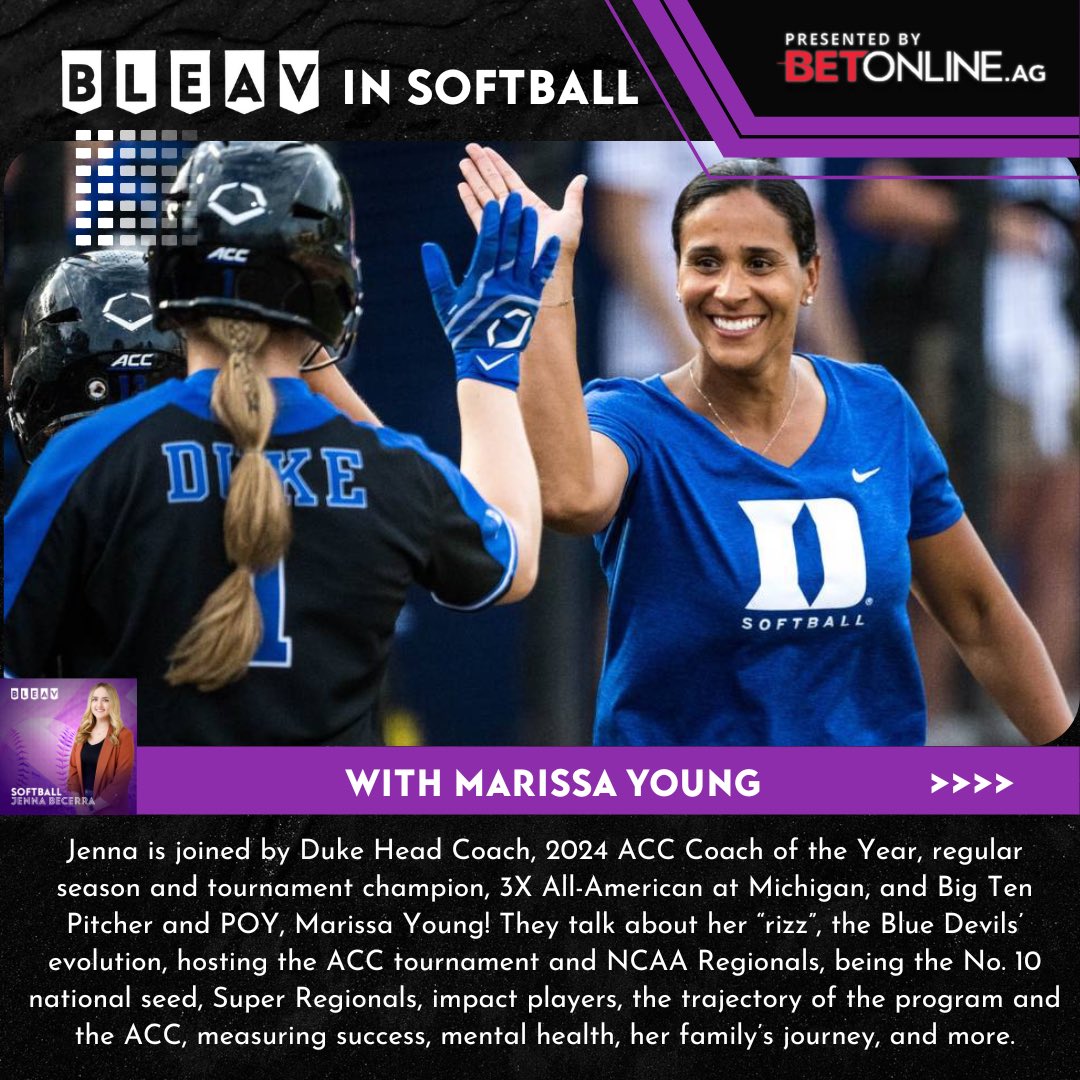 😈 NEW EPISODE 😈

@DukeSOFTBALL is one win away from their first ever #WCWS!

This week, @JennaBecerra01 welcomes @DukeCoachYoung back on to discuss their @NCAASoftball postseason path, growing the program, and more. 

Get it anywhere, including YouTube!
linktr.ee/bleavinsoftball