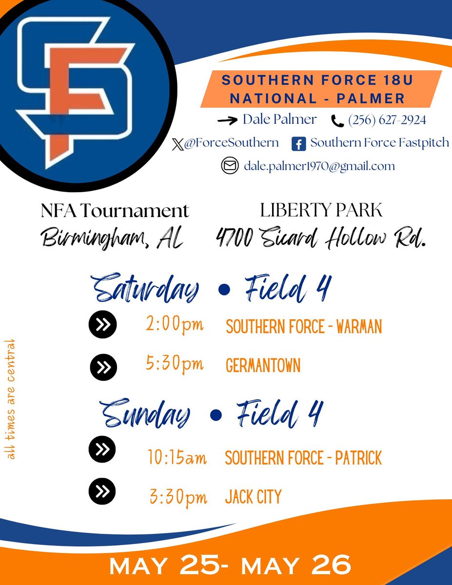 🚨 NFA Tournament schedule in Birmingham this weekend💙🧡