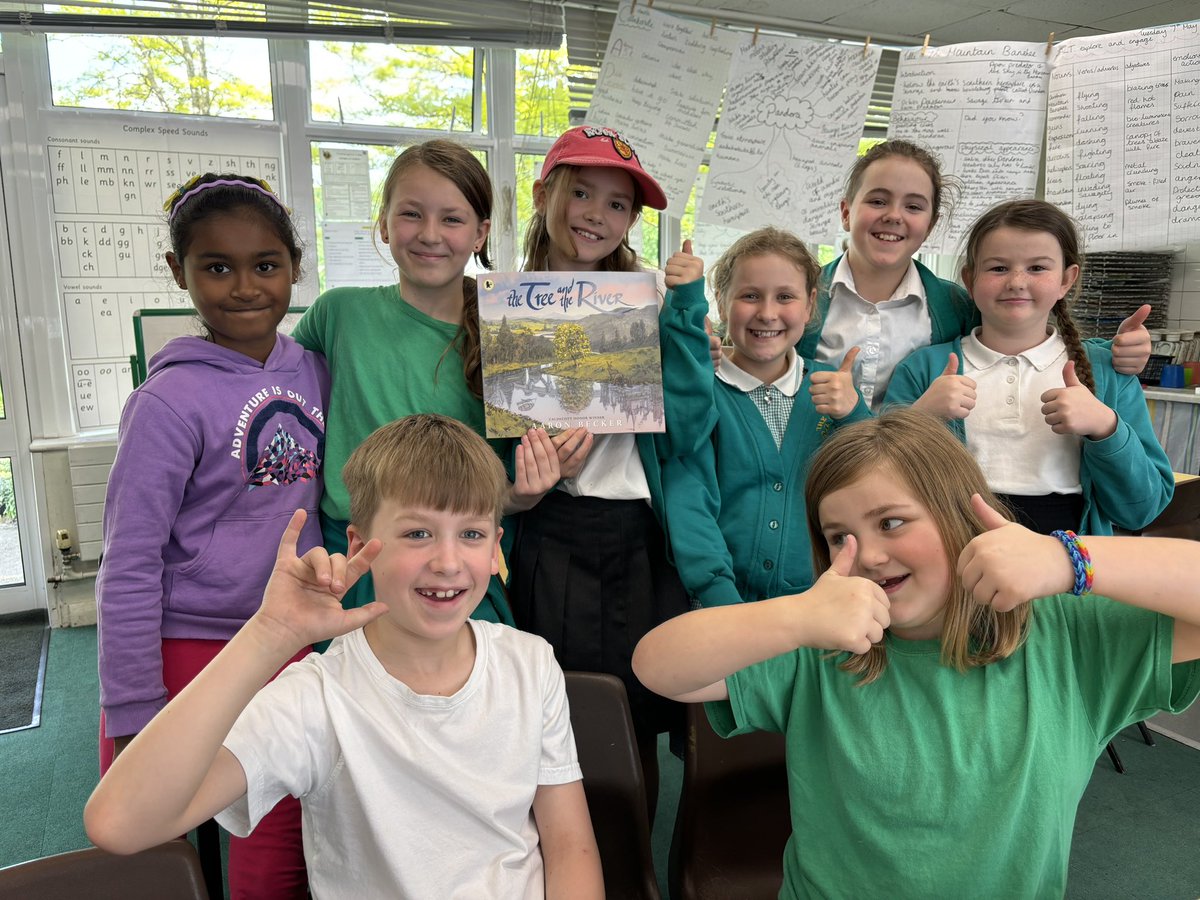 bevhoe's tweet photo. In our Chatterbooks club at the Holme Primary, we’ve been continuing to shadow the @CarnegieMedals for illustration with The Tree and the River by @storybreathing. We had a brilliant discussion and you can see from the photo how much we all loved it! Thank you! https://t.co/ZRz1xW79SV