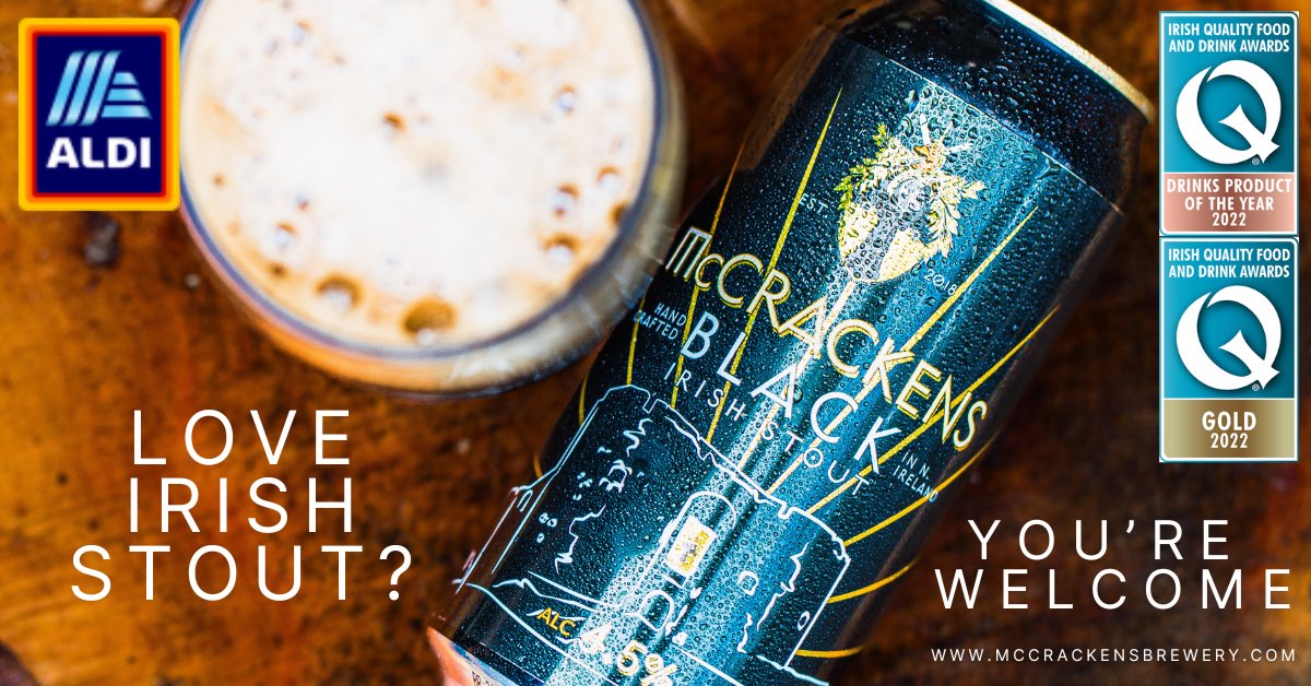 McCrackens Brewery (@mccrackensale) on Twitter photo AVAILABLE NOW in all 161 <a href="/Aldi_Ireland/">Aldi Ireland</a> stores.
#McCrackensBlack #IrishStout #AldiIreland #SupportLocal #growwithaldi2024 AVAILABLE NOW in all 161 <a href="/Aldi_Ireland/">Aldi Ireland</a> stores.
#McCrackensBlack #IrishStout #AldiIreland #SupportLocal #growwithaldi2024
