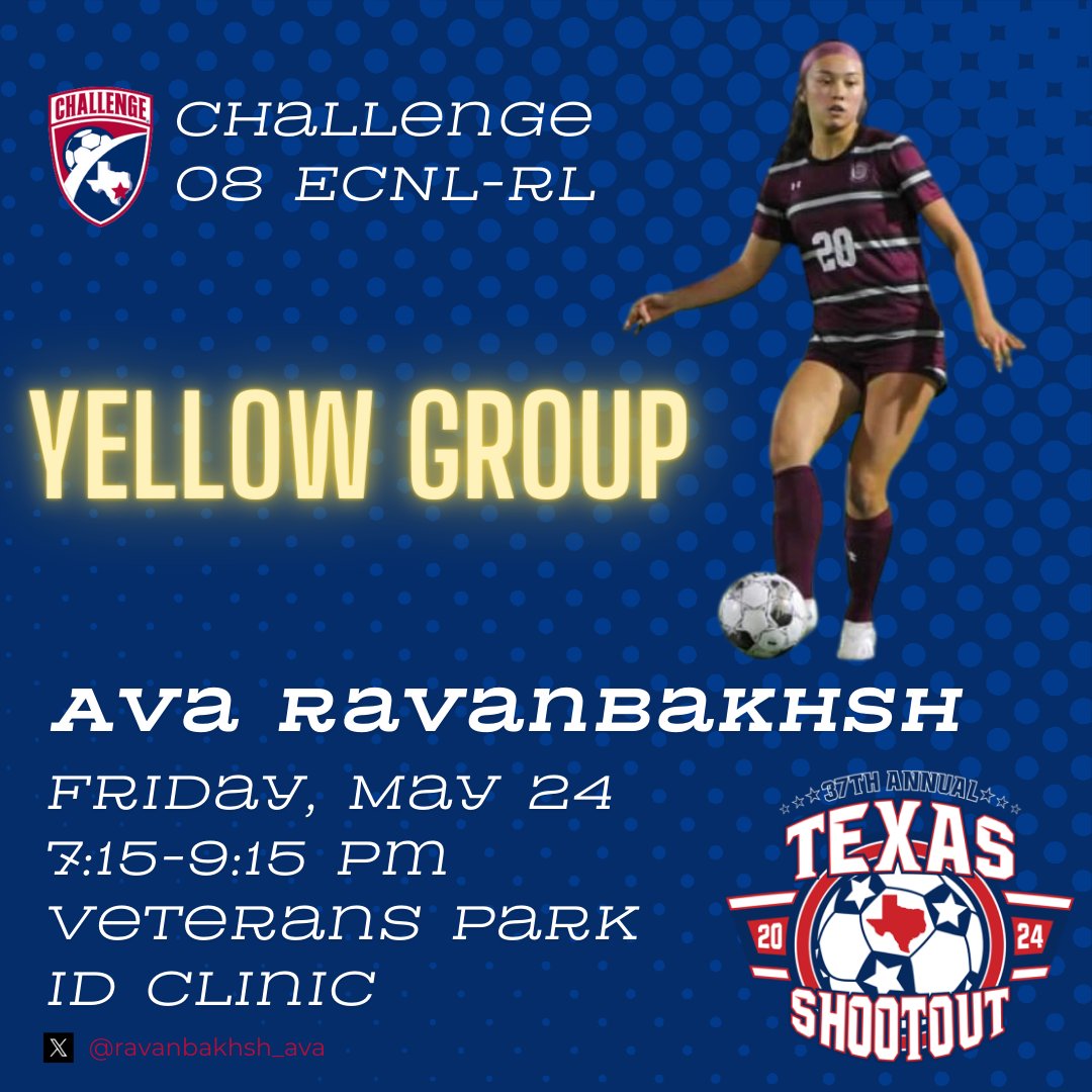 ravanbakhsh_ava's tweet photo. I'm looking forward to the @TXShootout College ID Clinic tonight! I'll be in group YELLOW 👀#TXSO24
@CSAPrepStar @srsuwsoccer @CoryMarr_ @RiverHawksWSoc @coach__stevo @LCUSoccer @CruWomensSoccer @cowgirl_soccer https://t.co/7RwSWfZu1i