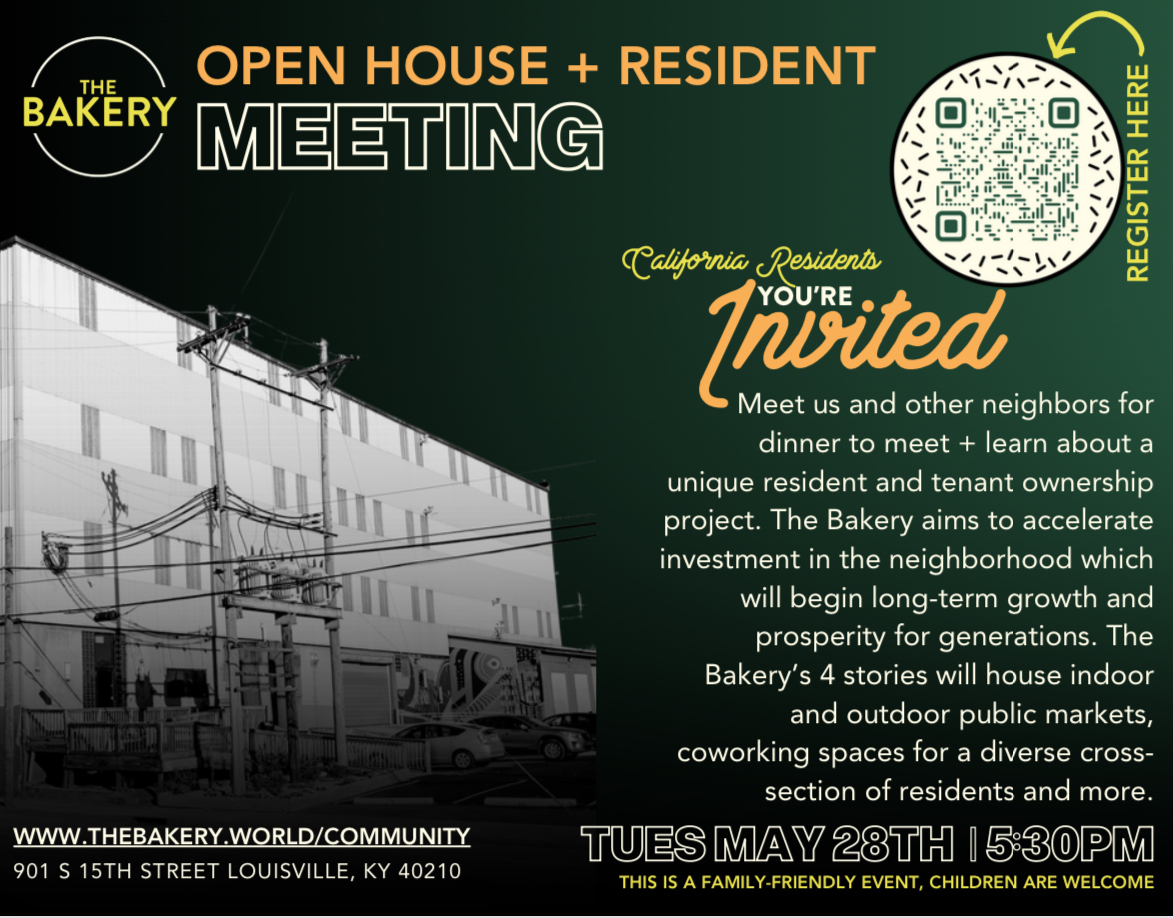 Join us at The Bakery for an Open House and Resident Meeting on Tuesday, May 28! You’re invited to meet, dine, and discuss an exciting resident and tenant ownership project! With four stories of public markets, coworking spaces, and more. This is a family-friendly event!