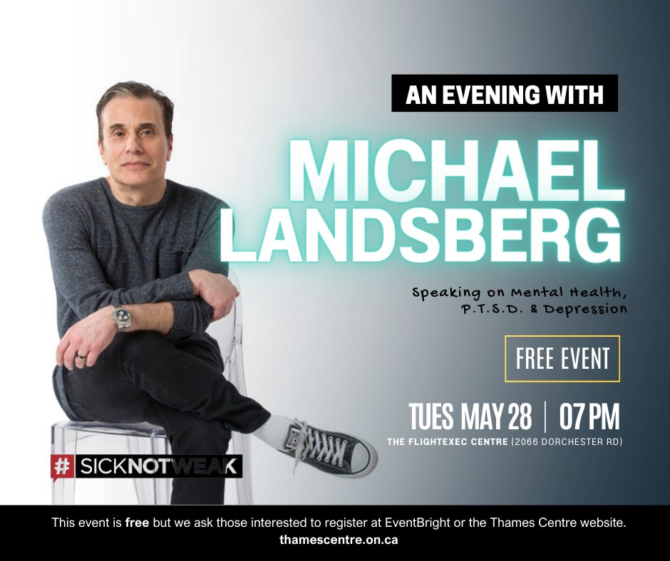 If you are in the Dorchester, ON area you won't want to miss this, An Evening With Michael Landsberg - Candid Conversation About Mental Health For more information and to get your FREE ticket, register here: bit.ly/3ym9hMG #SickNotWeak #MentalHealth #EndTheStigma