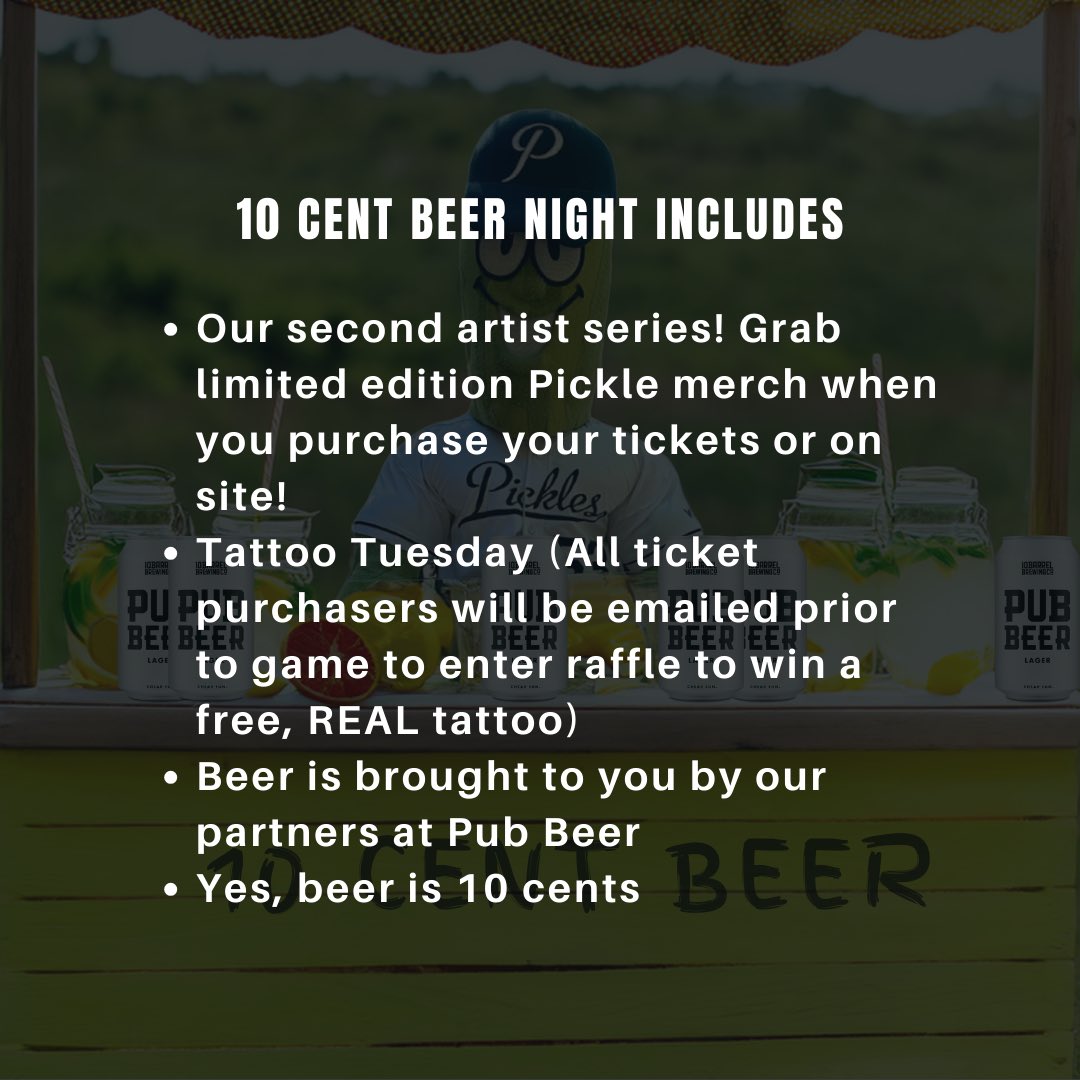 The most infamous promo night in baseball history is BACK! 10 Barrel Brewing and the Portland Pickles are offering 10 CENT BREWS all night long in celebration of the 50th Anniversary of the biggest party baseball ever saw. Get your tickets and buckle in, things get wild. Ticket