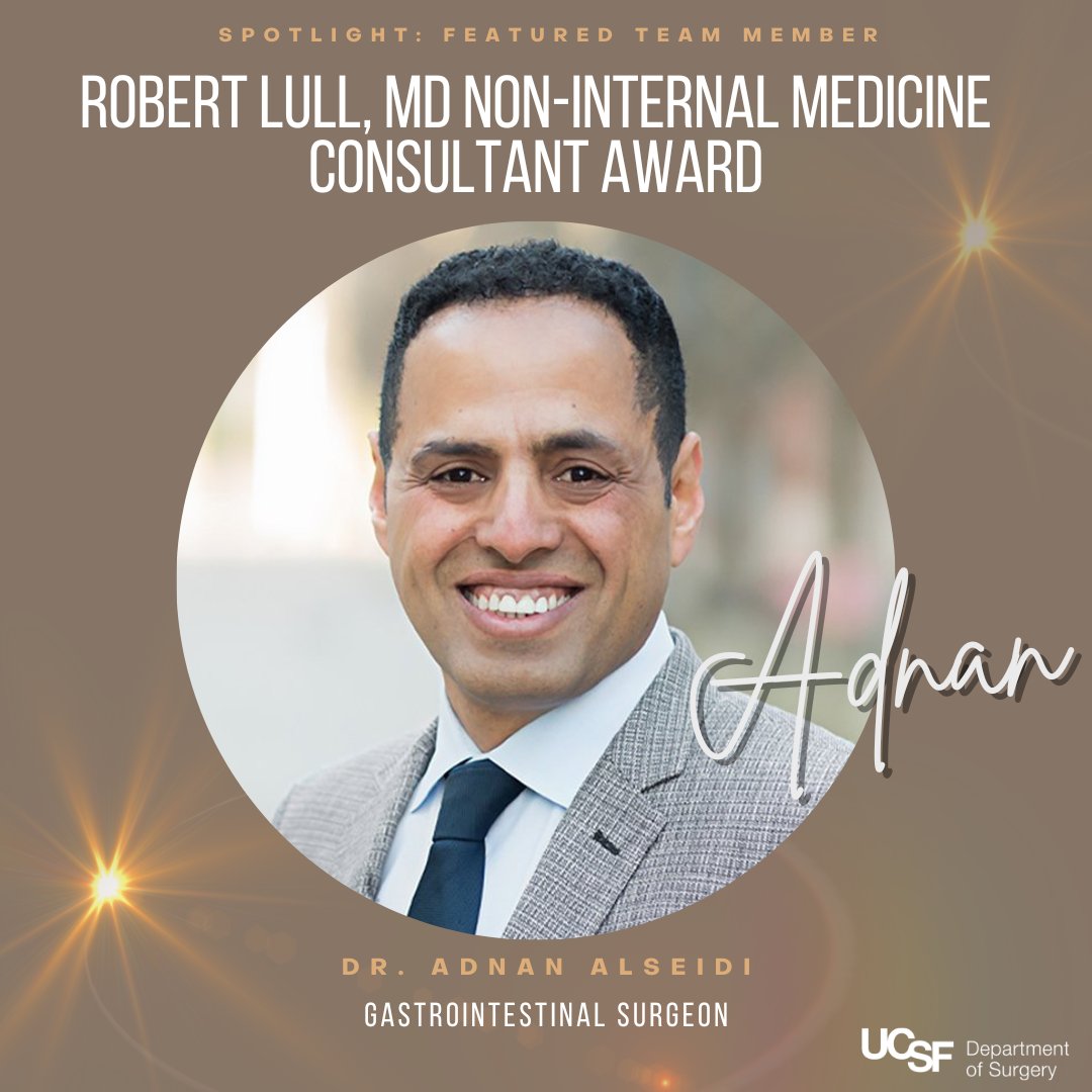 ‼️Congratulations to Dr. Adnan Alseidi, @HPB_Surgeon, for being named the 2024 recipient of the @ZSFGCare Robert Lull, MD Non-Internal Medicine Consultant Award! 🎉Your teaching excellence & contributions at Zuckerberg San Francisco General Hospital and Trauma Center shines🌟